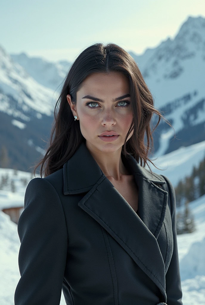 ultra realistic and detailed tir all body of a captivating sublime woman in Black Leather Jacket, sublime femme heureuse et rayonnante,  Corps envoûtant et sensuel, Christijana Vicious, allongée sur le sol dans la neige, ((couché sur la neige)), dans une forêt enneigée, ((sur la neige face au spectateur)), longs Cheveux mouillés très longs, cheveux détail fractals, foncés et en désordre, mouillé, froid et frissonnant, étaler, Tight mouillé torn white Dress, décolleté profond, photo sur tout le corps, plan large, angle de la blouse, seins naturels énormes, Focus sur le décolleté, yeux sublime parfaits, collier en cuir, yeux noisette foncé, cordes noires, regarder la caméra, hiver, couché deep in snow, regarder intense vers la caméra, Éclairage dramatique,