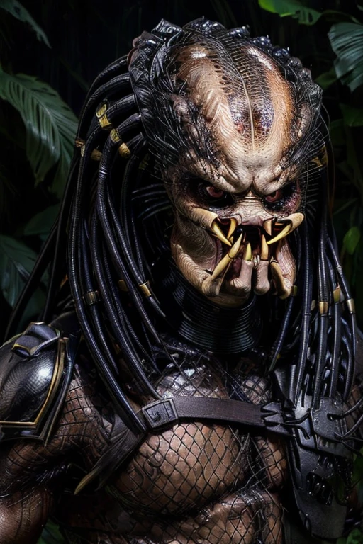 realistic, photorealistic, photo-realistic:1.37, (best quality,4k,8k,highres,masterpiece:1.2),ultra-detailed, incredibly detailed, hyper realistic, cinematic lighting, dramatic lighting, beautiful detailed eyes, beautiful detailed lips, extremely detailed eyes and face, longeyela shes, female Yautja, alien, Predator, huge DDDD perky tits, incredibly detailed anatomy, muscular female body, powerful, intimidating, dynamic pose, intricate details, cinematic perspective, moody color palette, dark and gritty, chiaroscuro lighting