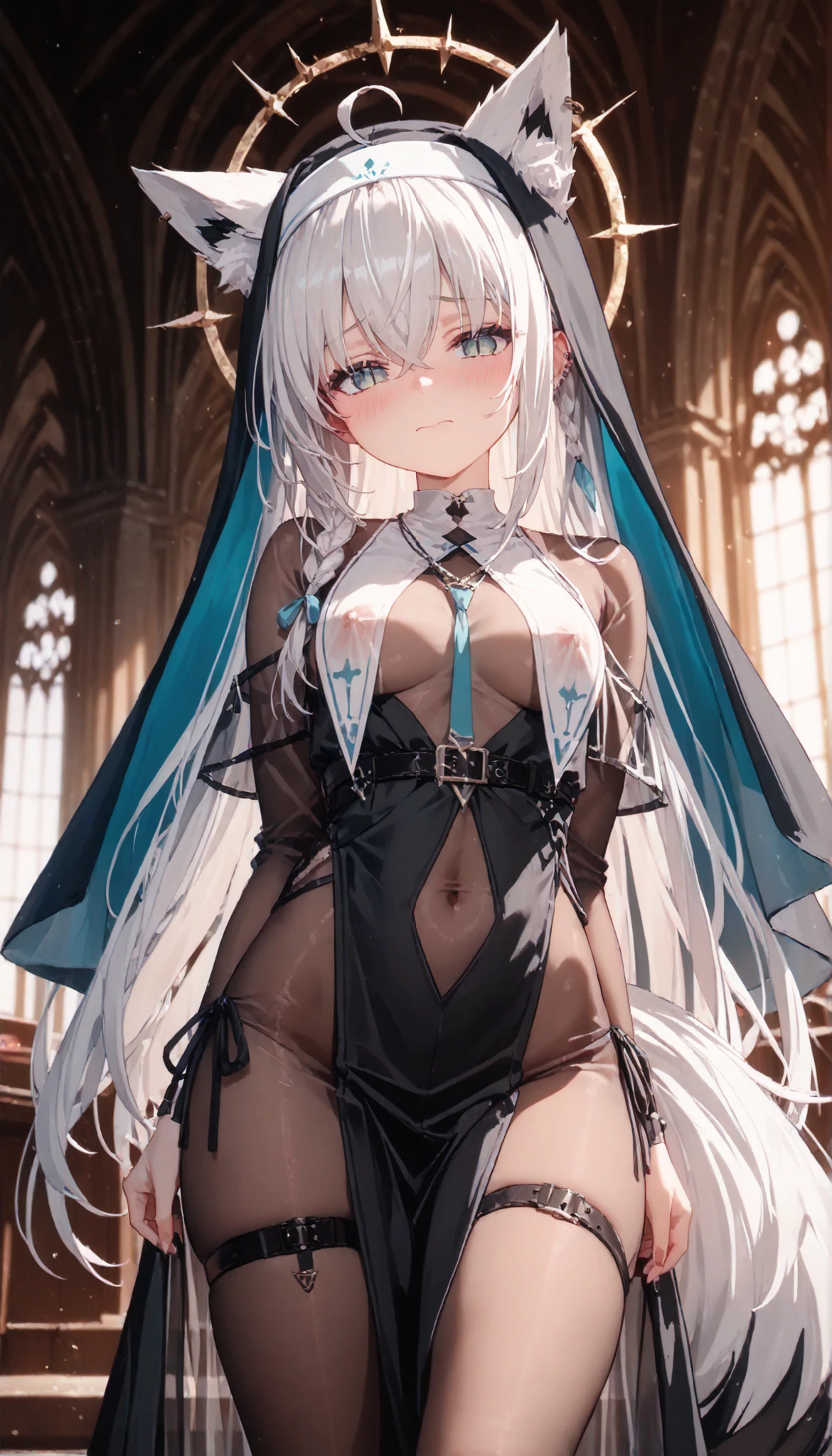 NSFW,(masterpiece:1.5, highest quality,8K), ((Ultra-high resolution、Very delicate、Optimal Configuration、beautiful light shines、unity 8k wallpaper, beautiful3Dアニメーション))、((beautiful, fine grain: 1.2)), Extremely detailed CG,BREAK
(Perfect hands, Perfect Anatomy,Detailed Eyes:1.5,Fine eyes:1.5),(((hyoudou michiru, solo, black thighhighs, black skirt, , frilled skirt, detached sleeves, sleeveless shirt, white shirt, red ribbon ,maid headdress))), (((Focus on the chest、Pay attention to the panties)))、Thick outline:1.3、Fine contours、Distinct colors、Vibrant colors,BREAK
非常にFine eyes、Eyes that reflect the light and shine beautifully:1.3、Highly detailed face、Clear Eyes、beautiful肌、Fair skin、bright、Vibrant colors、(((beautiful銀色の髪:1.3))),BREAK
(((10 years old:1.3))),12 years old,Cute Face, Detailed face, Detailed skin, Detailed clothing, Detailed fingers, Toned Legs,Small waist、Attractive thighs、Amazingly thin legs、Incredibly slim thighs、滑らかでbeautiful太もも、 Beautiful legs with less unevenness、Her thighs are wet with a surprising amount of semen, A lot of milk spills from the mouth,BREAK Extremely heavy sweating,(((Amazingly large breasts:1.3、Amazingly plump and big breasts:1.5,Big Tits:1.5,beautiful胸、beautiful胸の形、Pointed Chest、The tip of the chest is sharp、Amazingly huge amount of cum and very wet all over the boobs:1.3、Only one light pink nipple is exposed))),BREAK
(((Squat with your legs spread out to the side:1.3,Attractive cleavage,Spread your legs 120 degrees to the sides and squat over a small puddle.:1.5)))、Water dripping from the crotch、Transparent colored pee,BREAK The part hidden under underwear is revealed、Growing pubic hair、 BREAK Garter、leg garter、Black knee-high sockini skirt 30cm above the knee、Very small skirt,BREAK
(((Small panties exposed:1.3、The crotch of the panties is wet))),BREAK The second, third, and fourth buttons of the shirt are undone、Upper arms exposed、Red collar:1.3,BREAK Brown loafers,BREAK
pantypull,pantydrop,panties,(((A great many parts of the clothing are torn and tattered:1.3))),panties around one leg, panties around one ankle ,BREAK Open your mouth wide、peace sign、anxiety、(((I'm embarrassed and my cheeks are very flushed:1.5、Imminent sex、Impending blowjob)))、Embarrassed and blushing,orgasm、Ecstasy、My face is wet with lots of milk,((Lift up your skirt yourself、Lift the hem of a skirt:1.5)),BREAK
(((Shooting from below)))、The whole body is visible、 Bright and stylish cafe、beautiful景色,Tied Wrists