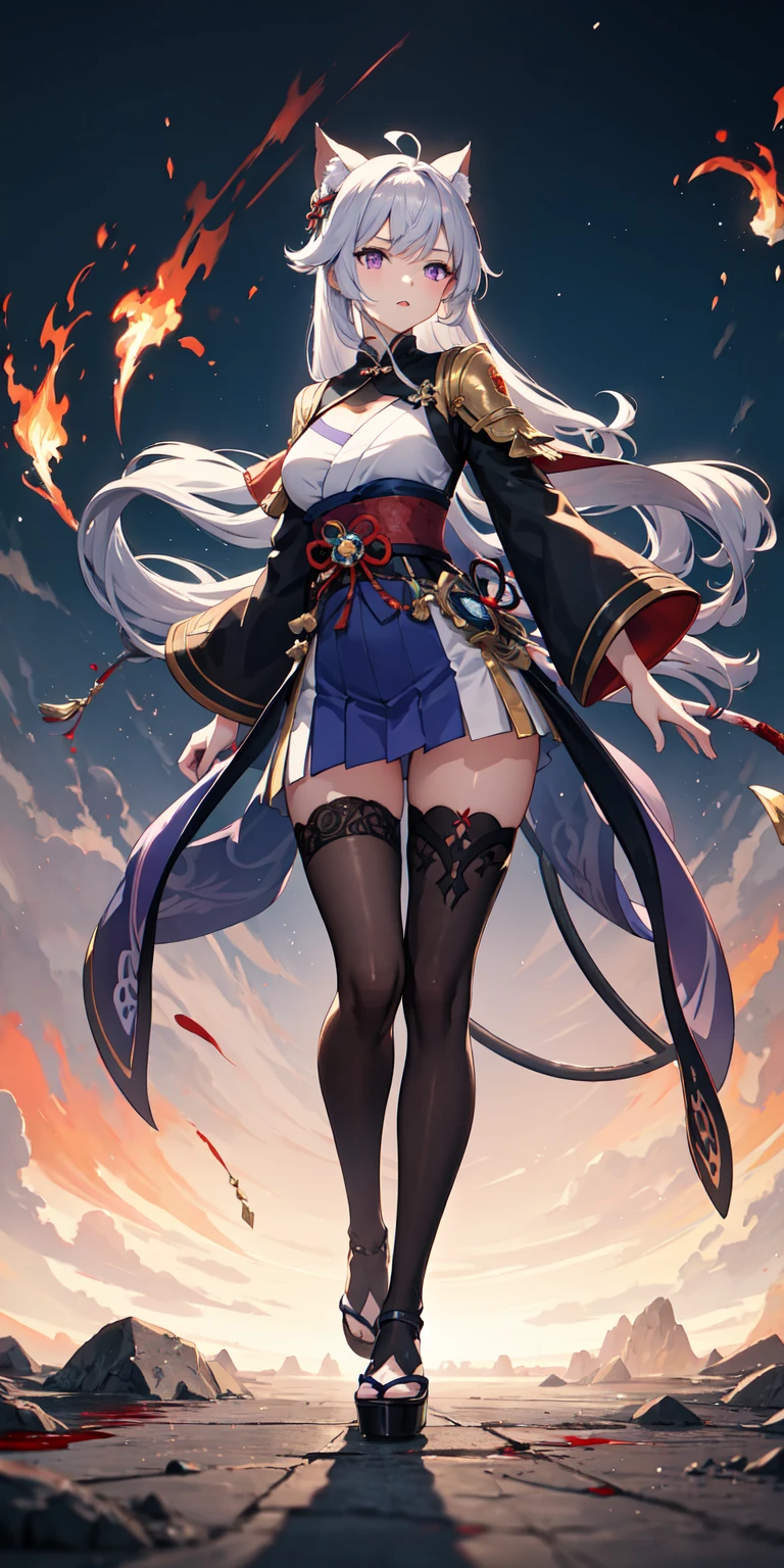 masterpiece, (detailed, highres, best quality), <lora:spninaKosaka:1> kosaka2st, facial mark, red eyeshadow, forehead mark, makeup, fox ears, animal ear fluff, fox tail, multiple tails, red flower, black dress, black gloves, black thighhighs, juliet sleeves, witch hat, closed umbrella, pocket watch, umbrella, watch, closed mouth, holding, holding pen, knees up, looking at viewer, pen, sitting, solo, Three-Quarters Rear View
