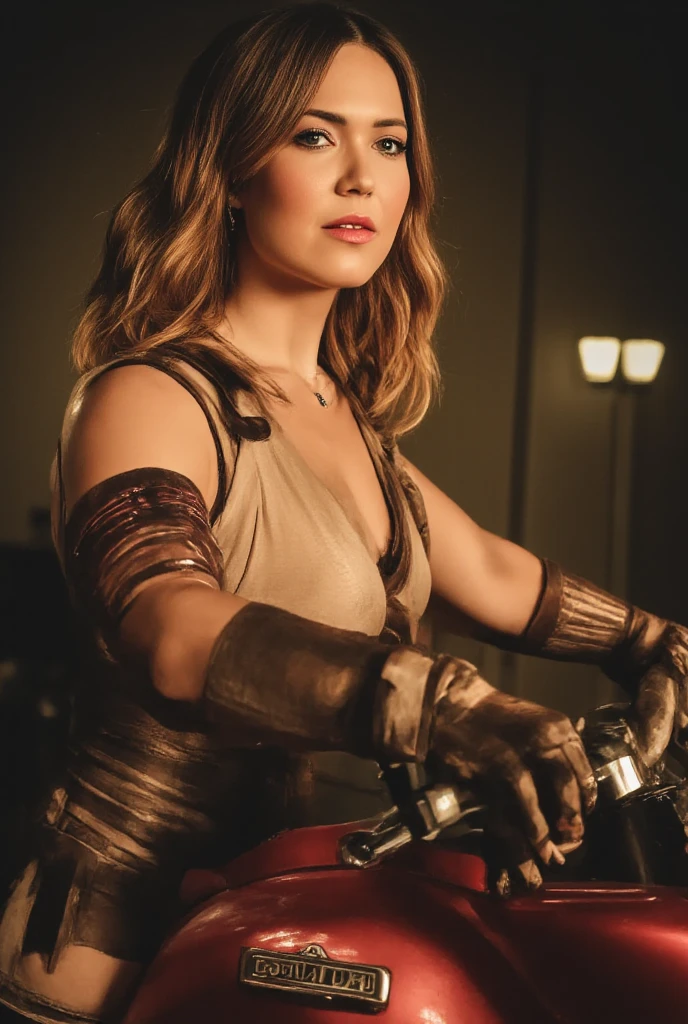 full body photo of 18 year old (Carrie Fisher_v1) wearing leather biker gear, (((riding a motor bike))), extremely high quality RAW photograph, detailed background, intricate, Exquisite details and textures, highly detailed, ultra detailed photograph, warm lighting, artstation, 4k, sharp focus, high resolution, detailed skin, detailed eyes, 8k uhd, dslr, high quality, film grain, Fujifilm XT3,