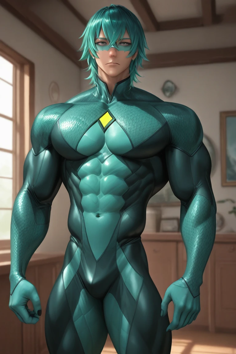 (hyper-realistic digital illustration), hires, best quality, boy wearing micro black thong, see-through black thong , front view, lying on his back, holding legs raised, athletic body, (white skin), bare chest, flat chest,(long green blue hair scruffy ), determined expression, small waist, muscular.