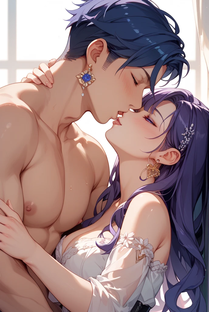 score_9, score_8_up, score_7_up, score_6_up, score_5_up, score_4_up, 1girl, Raiden Shogun,purple hair, braid, large breasts,, floox style,nude,naked, steam, steaming body, sweat, sweatdrop, 1boy, (shota:1.2), , sex, vaginal , side view, V, rating_explicit, , high resolution,, deep breath,expressiveh ,, grey background, DeepNegative_xl_v1, boy on top, breast grab,