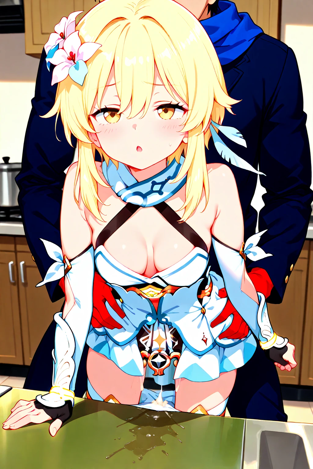 (((masterpiece, best quality))), girl, (15 years old), (skinny), (orange hair), (long hair), (wavy hair), (blue eyes), ((large breasts)), miniskirt Maid, frilled, ribbon, red earrings, (((nsfw))), ((1boy)), (((vaginal, sex))), ((rape)), (imminent vaginal), hetero, nipples, blush, on back, lying, missionary, ((despair)), ((gangbang,5boys)), ((group sex))