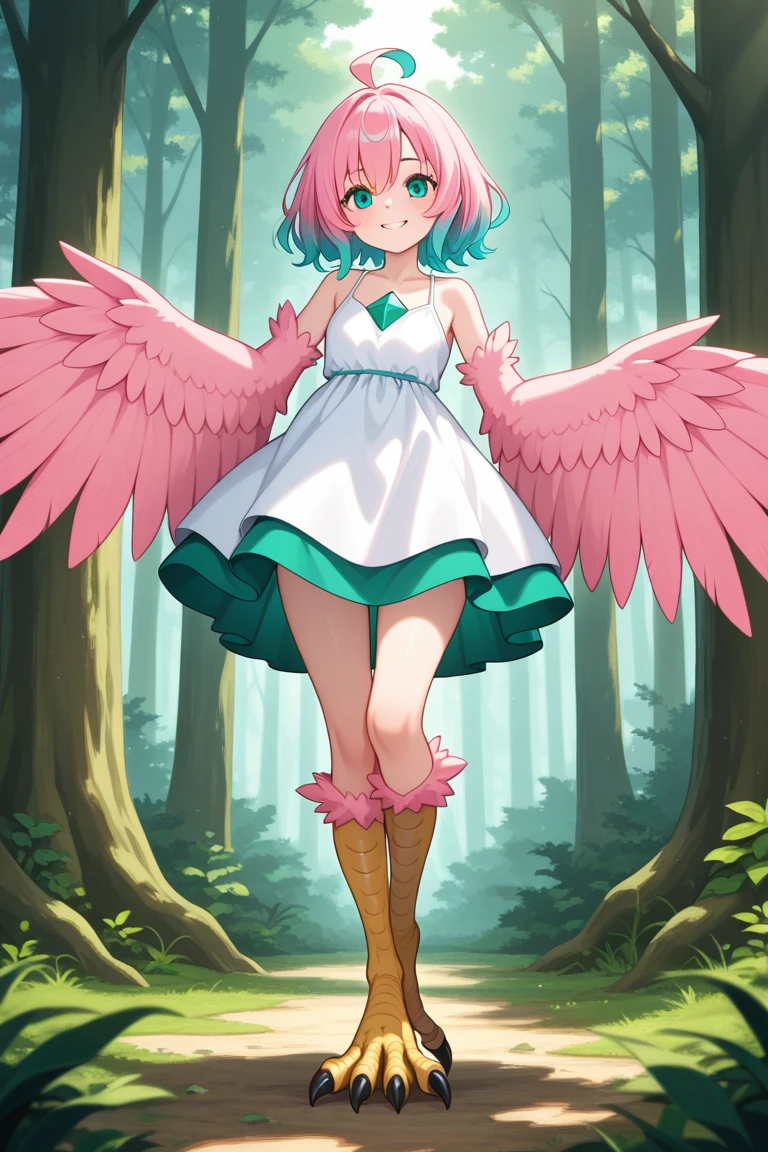 1girl, harpy, feathers, full body, smile,, masterpiece, best quality, masterpiece,