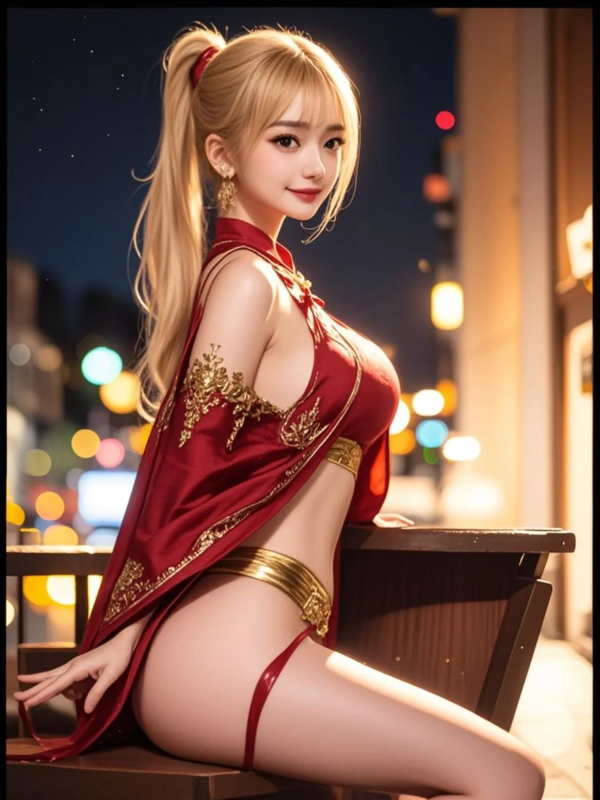 High level image quality、Raise both arms to expose your armpits、sexy pose、ponytail、bright clothes、open your legs、I can see your pants、sit on top、sexy pose、smile、Panty stockings、strapless、new york、night view、bar counter、big breasts 、stockings、colorful costumes、earrings、necklace、bracelet、 feet of vision, Soft lighting like a movie、 short skirt, long messy windblown blonde hair, enchanting perfect smile, sensual mature woman, Hot Women, Gorgeous costumes