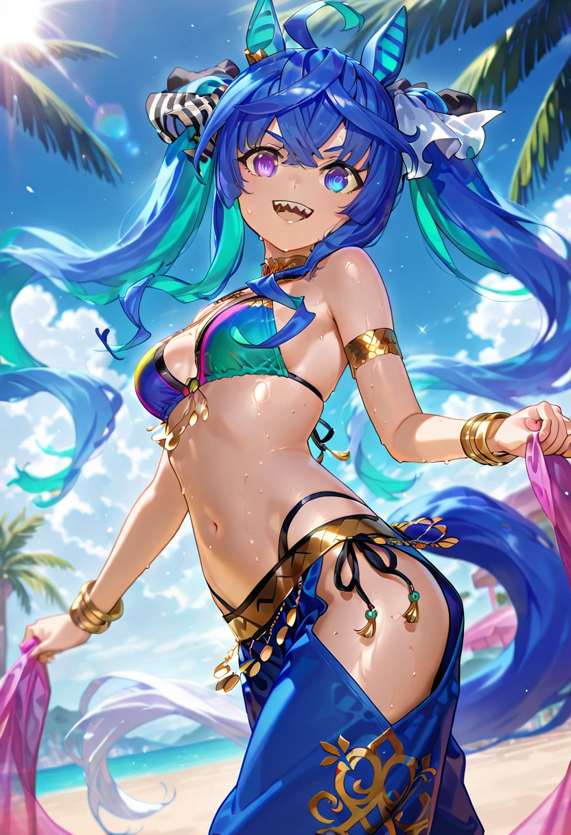 anime girl with horns and a bikini em uma praia, ross tran. scenic background, em uma praia ensolarada, em uma praia, na praia, High Resolution Commission, na praia, fofosexyrobutts, por Kentaro Miura, painted in anime painter studio, arte digital detalhada de anime, em uma praia, arte cg de anime suave, realistic bikini