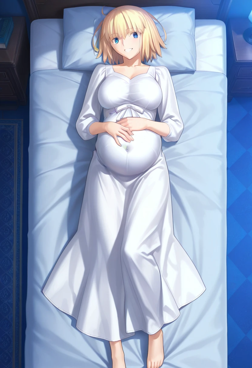 Night time,(Masterpiece), Best Quality, ultra-detailed, 1girl (rinko_iori, Pregnant, big and pretty breasts, naked body, dark blue hair, long wave hair, blue eyes, empty eye, half-closed eyes), evil face, smirk ,parted lips, mascara, full makeup, red lipstick, facing viewer, looking at viewer, solo, white wedding dress, see-through dress, ornate dress, long dress, bows, wide skirt, white veil,bouquet grab , bows, in the livingroom, standing, , Frontal Shots,