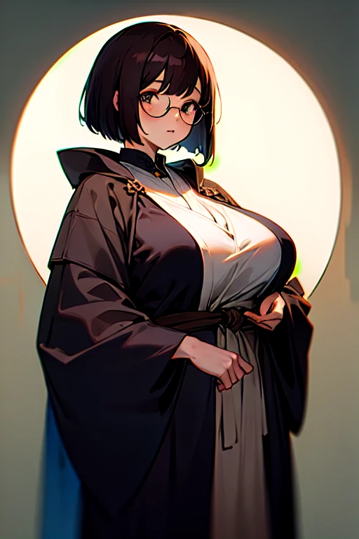 nsfw, masterpiece, extra limbs,1 japanese lady, young girl,black hair over tow eyes,black pubic hair, (((tareme black eyes))),huge breasts large areolas big nipples,glasses,nervous nose blush,own hands clasped,plump,standing