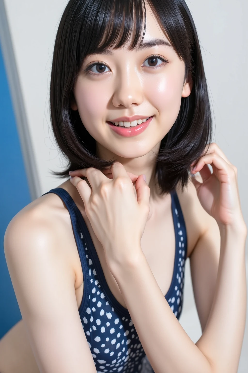(Masseter region:1.3)、(In 8K、Realistic、RAW Photos、Highest quality: 1.4)、(1 girl)、Beautiful Face、(A vivid face)、(Brown Hair、short hair:1.1)、Beautiful hairstyle、Realistic eyes、Beautiful details、(Realistic Skin)、Beautiful Skin、belly button、charm、超High resolution、Surreal、High detail、Golden Ratio、About 10 years old、Leaning forward、I can see your chest、sexy、Please raise your hand、Please show me your armpits、一人のgirl,High resolution, ,Full nudity、girl、cute 、Thick pubic hair、Nipples、Thighs、The Gaze of Love、Sweaty body、Young Face、Beautiful Face, Realistic images、In detail、masterpiece,Please stretch your legs and rest.,Wear knee-high socks,A body structurally identical to the human body、Lower Body