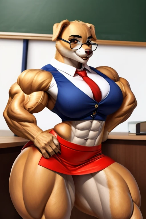 4k highly detailed realistic digital extremely high quality drawing, masterpiece, (by keeltheequine), (uploaded on e621), (a full-body portrait of a female anthro palomino horse), ((posing in a classroom)), ((wearing a collar, sexy teacher's outfit and denim booty shorts)), (beautiful and detailed eyes:1.1), (ponytail), fur, seductive, sexy, voluptuous, curvy body, hourglass figure, large breasts, muscles, cinematic lighting, (f1.8 short focus bokeh)