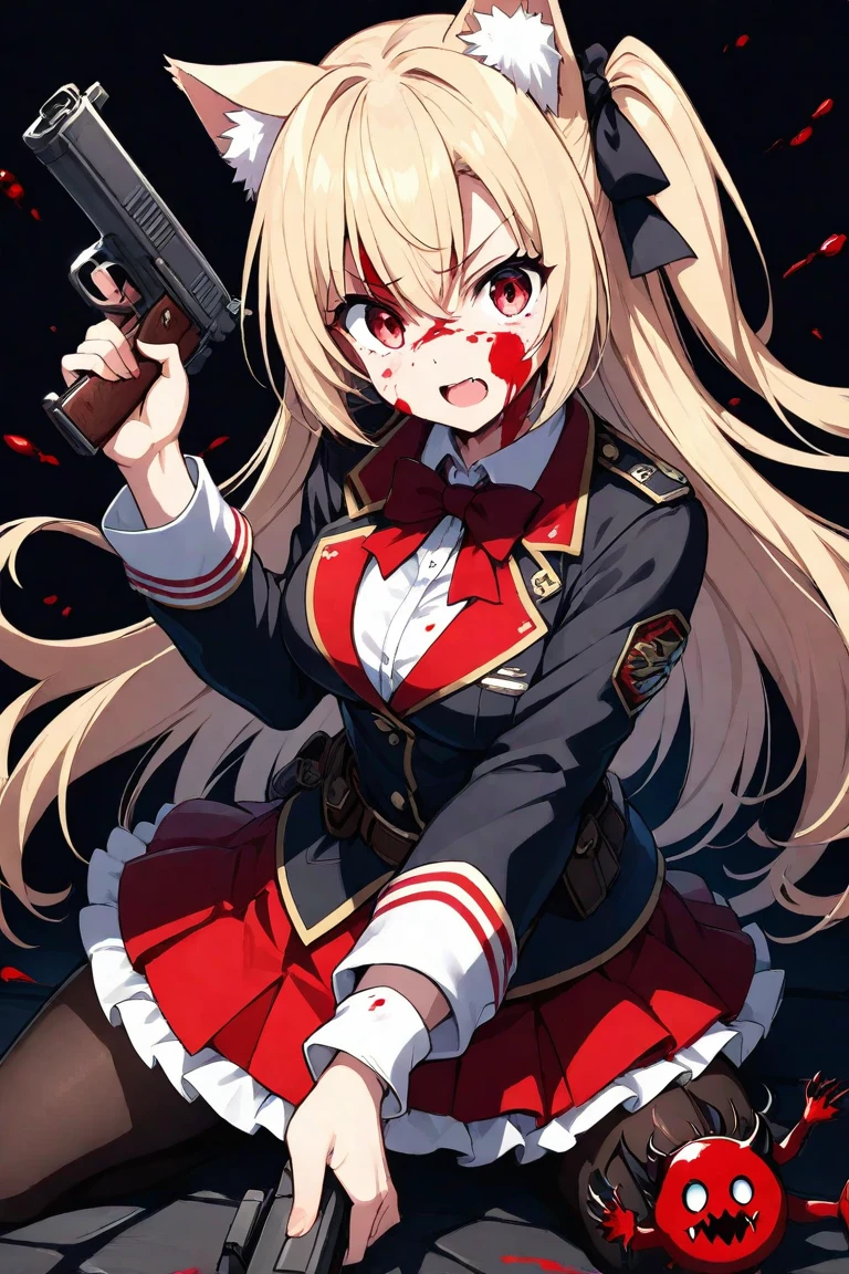 masterpiece, best quality,Super exquisite illustrations, perfect anatomy, correct anatomy, Perfect proportion, perfect face, perfect hands, perfect legs, perfect hands指, perfect hands, professional lighting,high contrast,best quality, Super detailed, extremely delicate and beautiful, 4K, 8k,,1 girl, Fox girl, (((colorful hair:1.2)(Black 1.1)(Red 1.1), fox ears, long hair, fox tails, black skirt, Black fishnet socks, cute expression, high resolution, best quality, masterpiece,Clear facial contours, beautiful eyes, Beautiful and delicate eyes, highly detailed eyes, ribbon, collar, looking at the audience, skull hair clip, green eyes, head-shot
