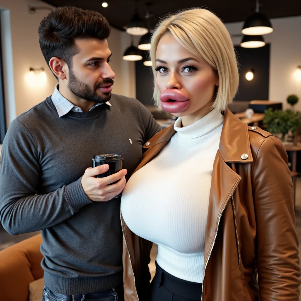 Photo, (((2heads:1, conjoined_dicephalus:1, two heads:1))), **Render**: full body, girl, (((((one person))))), feminine face, no facial hair, no body hair, cute face, detailed skin, detailed eye, Rendering in highly detailed 4K resolution, two-headed, ~25 years old, ((Silver/White Cat Ears)), (Chinese woman), (standing in the middle of a kitchen), dressed in a ((white shirt:1.1)), ((red eyeshadow/lipstick/nails)), ((silver straight hair)), ((puckered lips)), ((extending her arms towards the camera as if offering a warm welcome))
