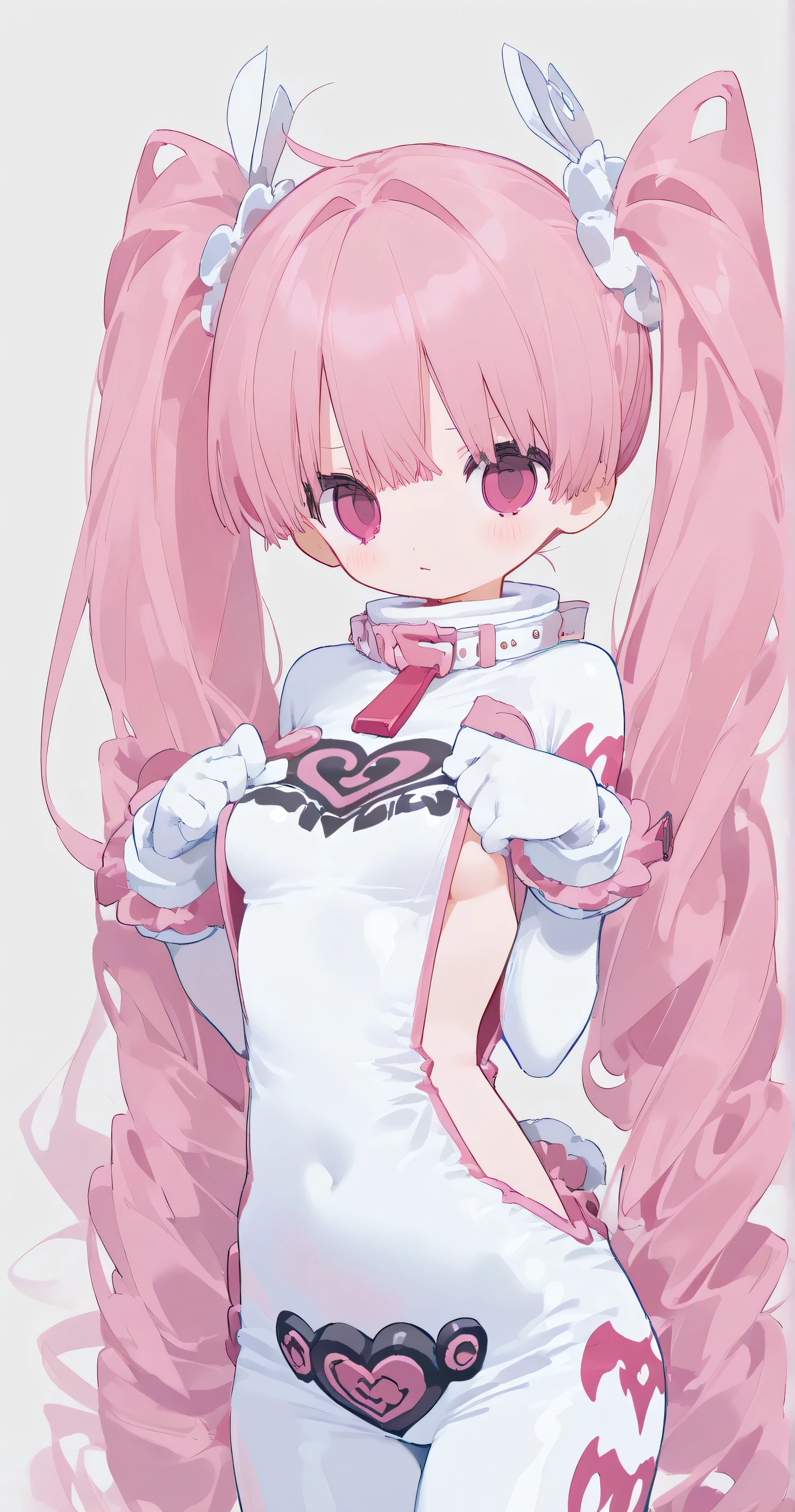Sideless bodysuit, small breasts, pink and white