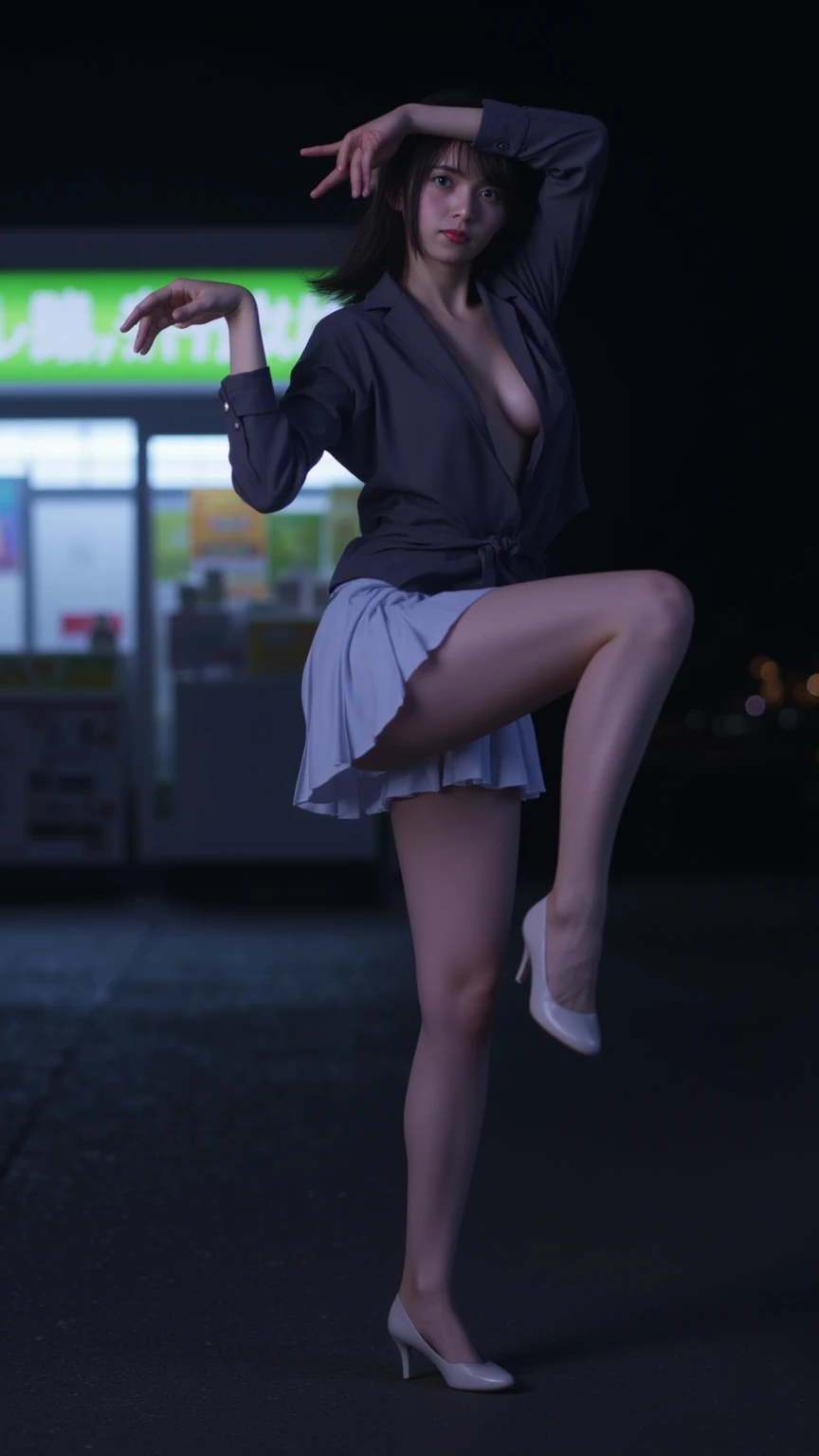 (masterpiece), (best quality), (ultra-detailed), (full body shot), seductive pose, ((walking)), ((crowded shopping street)), ((silver hair)), (long curly hair), (round sunglasses), (orgasm face), ((short summer dress)), ((see-through dress)), (sheer grey dress), (grey floral dress), cleavage, (((small breasts))), (nipples), ((skirt lift)), (((no panties))), masturbation, fingering her pussy, spread legs, (((vibrator in pussy))), (((wedge heel sandals))), exhibitionist, sensual pose, detailed scenery, dynamic angle, mischievous smile