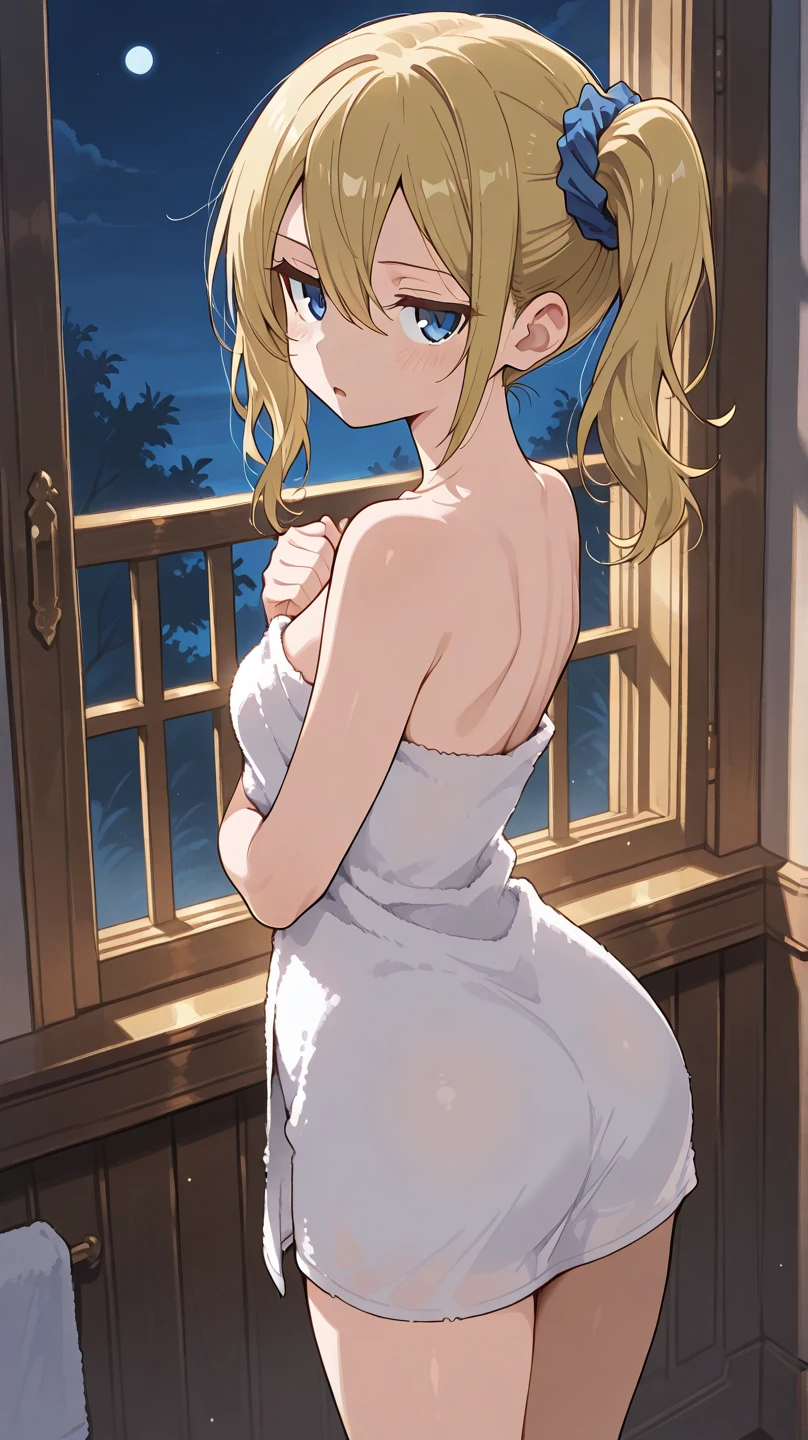 masterpiece, best quality, watercolor, 
1girl, white panties, naked back, from behind,blonde hair longstyle
putting clothes on a line, clothes drying on a line, backyard, city, summer, morning, best shadows, highest quality