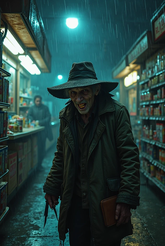 creepy little old guy at Midnight Convenience Store