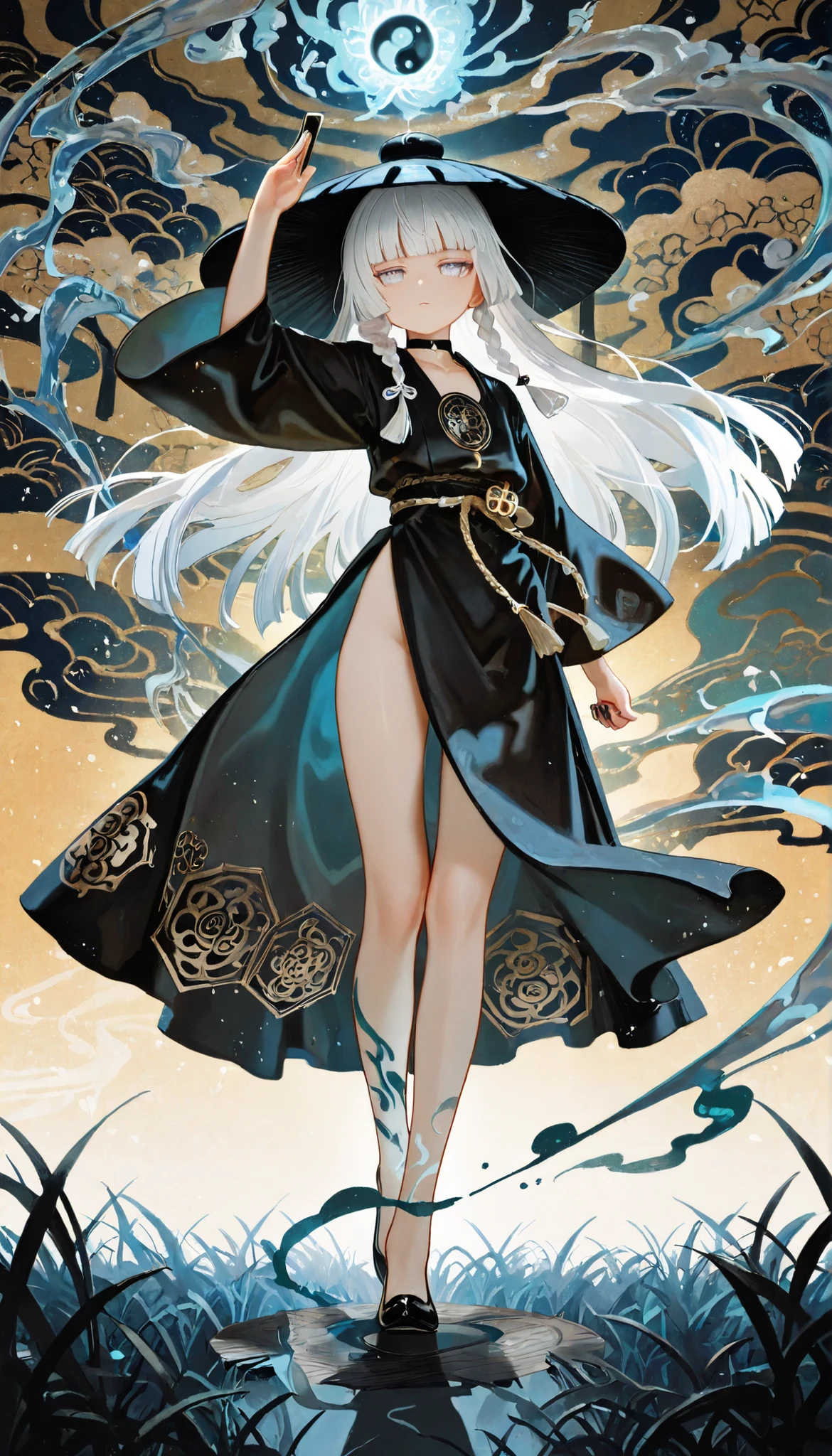 (dramatic, Roughness, intense:1.4),masterpiece, Highest quality, 32K of crazy detail, Intricate details, Super detailed, super high quality, Attention to detail, Super detailed, masterpiece, (Full Body Lesbian:1.5),  Bloodshot eyes，頭からつま先までのFull Body Shot，
Very expensive, A slim figure in a red dress in front of white eyes, Her hair was long enough to reach the ground，Huge boobs，Fat Hips，Long legs，Chinese Shoes，Unreal Background, Smoke and fog, Something seems to be coming out. Chinese Taoist ghost legends spark fear, Chinese Horror Doll Core, Dark purple and light blue, The reality of chiaroscuro is exaggerated, Works influenced by Japonism, The Hidden Core by Junji Ito, Miho Hirano, Ilya Kuvshinov, Zhang Yimou&#39;s Mood, thick paintings, oil, Sumi-e film texture, Top View, Extreme close up shot, Realistic 3D, Super detailed. Blender, C4D, Attention to detail, High resolution,Full Body Shot。