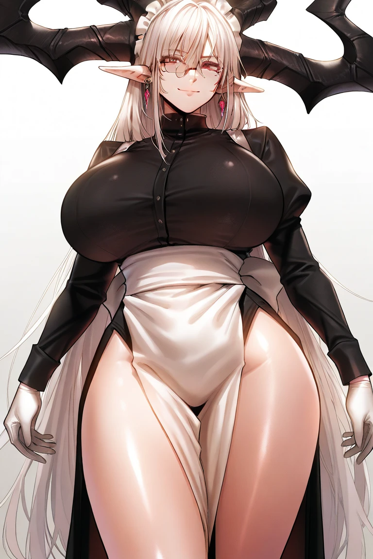 score_9,score_8_up,score_7_up, score_9,score_8_up,score_7_up, solo, ((full body)), ((lady becoming futanari)), (eyes looking down at her own schlong), formal secretary outfit, white gloves, ((black pelvic curtain skirt)), thong, hair covering one eye, glasses, expressive, dynamic, thick full red lips, bimbo lips, pouted lips, squinting eyes, seductive, alluring, sexy, aroused, huge breasts, sagging breasts, wide hips, thick thighs, detailed background, ((NSFW)),((gigantic growing futa bulge)), long futa, (pulsing futa), ((expanding futa)), ((long hidden schlong)), ((schlong erection:0.5)) ((schlong growing up:0.5)), lower body