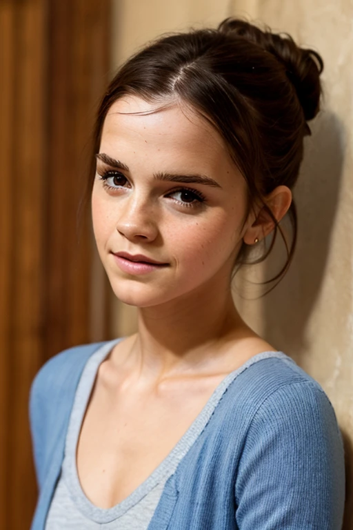 (Cute tween halfling hobbit), close up, bust focus, natural light, tomboy, skinny, thin, slim, lean, slender, nubile, posing for picture, blonde hair, blueeyes, warm lighting, thinner, perfect lips, fat lower lip, young, youthful, , teen, in a wooden fantasy tavern, dirty brown tavern wench dress, big pointed ears