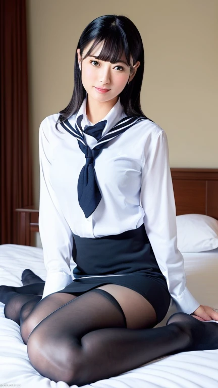 (realistic、realisticphoto)、indoor, bedroom, , long hair, brown hair, brown eyes, droppy eyes,(perfect skin, realistic skin), seifuku, white shirt, white panty, white socks, fine fabric emphasis, sexy:1.1, (smile, blush:1.2), (master piece:1.4, best quality:1.4, intricate details, highres, 8K, 4K, UHD, Ultra Detailed 8K CG, ultra high res, High quality texture, High quality shadow, HDR), (skirt lift pov, from below, lifted by self,panty,NSFW)