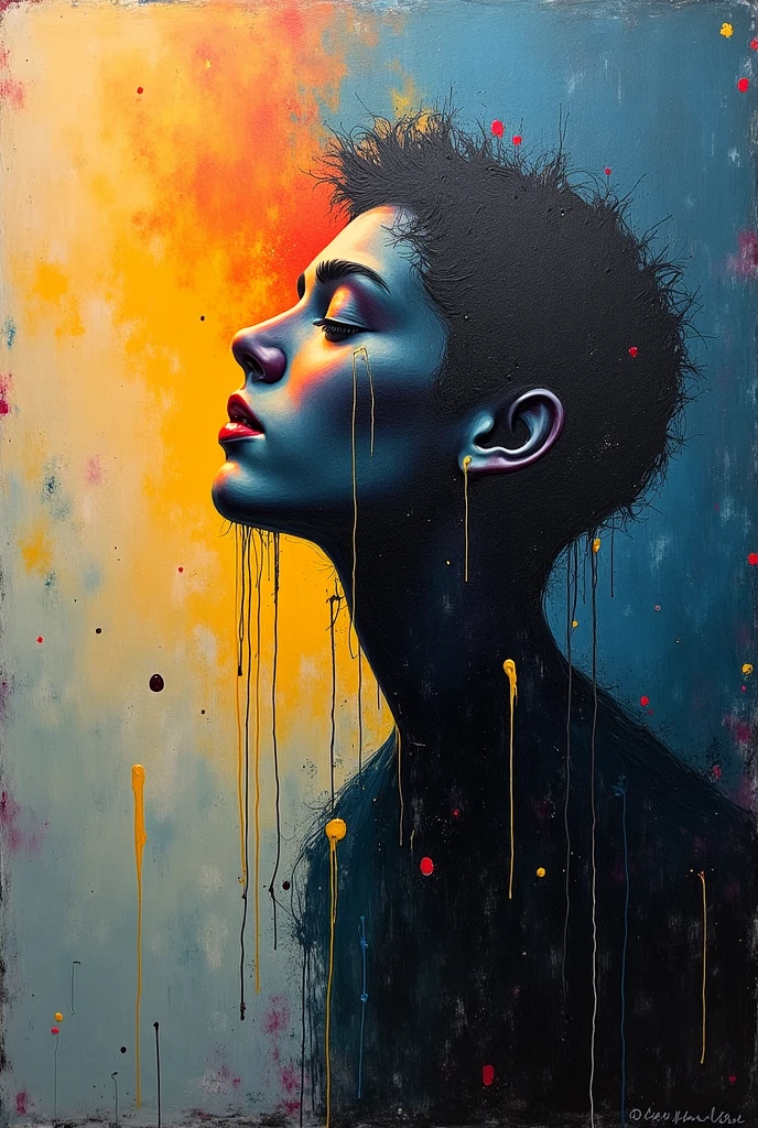 a colorful Palette Knife Oil Painting ,animated girl with pink and blue grass,in the style of over,high contrast,tropical baroque,bio-art,light violet,cornelia parker,uhd image,botanical impressions,, best quality, masterpiece, highres, absurdres, incredibly absurdres, huge filesize, wallpaper, colorful,8K,RAW photo, Beautiful detailed girl, (oil painting:1.5), (NSFW:1.2), 1girl laying, feature, pureerosface_v1, Ambilight, slender waist, (splash, brushwork:1.5),double exposure, fussion of fluid abstract art,(original illustration composition),( fusion of limited color, maximalism artstyle, geometric artstyle) Incorporate vibrant colors, dynamic brushstrokes, and intriguing textures to capture the essence of the subject's inner world, capturing a surrealist vision, Perfect centralization, Um caozinho bonito ruivo por toda parte, Usa uma jaqueta, Standing position, beleza abstrata, Centrado, looking at the camera, Facing the camera, nearing perfection, Dynamic, luar, altamente detalhado, pintura digital, art stations, Conceito-Arte, liso, sharp focus, 8k, high-definition resolution, illustration, arte de Carne Griffiths e Wadim Kashin, fundo futurista. ,holy light,gold foil,gold leaf art,glitter drawing, PerfectNwsjMajicMai