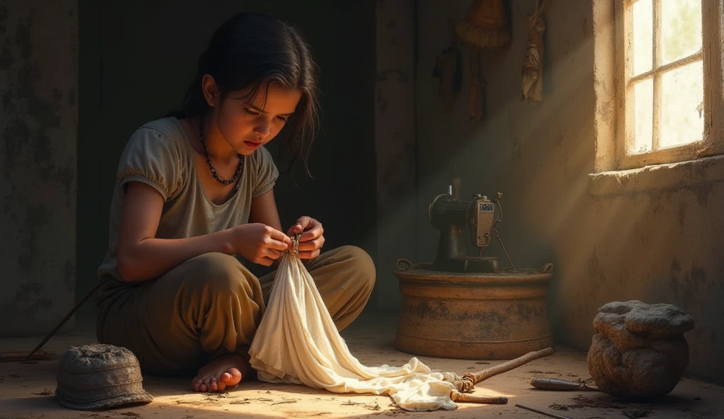 A photo of a young girl shaving by Berber in a village