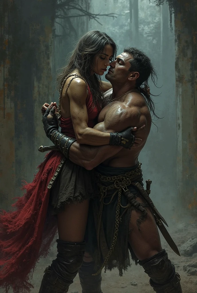 Create an image of Hernán Cortez and Malinche meeting each other HQ style