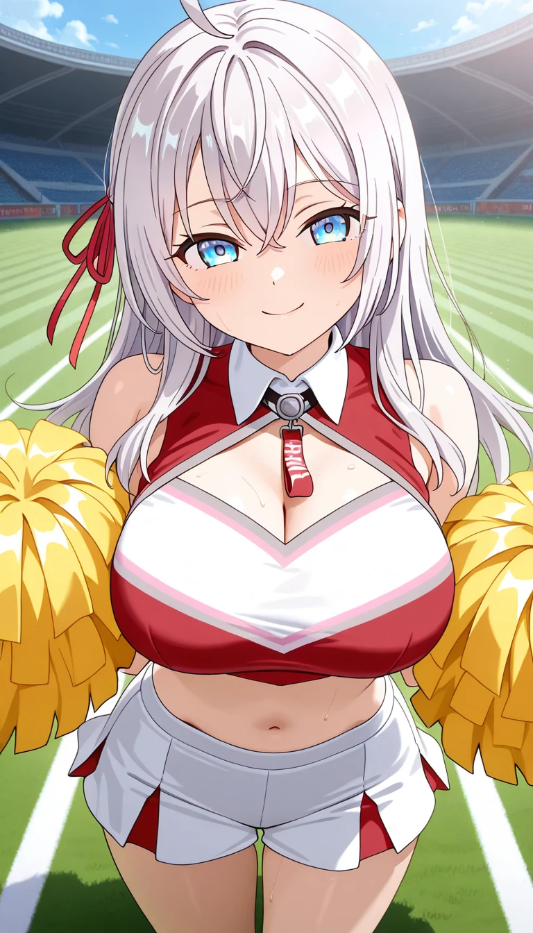 masterpiece,best quality,high resolution,(((1girl))),(nsfw:1.2),((cheerleader:1.4)),(girl wave 2 cheer pompons:1.2),(cheering:1.1),(show off nipples),(elf:1.2),(silver hair:1.2),(twintails:1.2),(light blue eyes),(under boob:1.3),crop top,(micro skirt, vagina),blush cheeks, arched back,(loli face and big boobs:1.3),(diminutive:1.4),(pov:1.5),(cum in pussy:1.4),BREAK,(1boy and 1girl,having sex),(girl on top,straddling:1.4),(1boy),(large penis:1.2),BREAK,smile,(sweaty:1.2),(open mouth),outdoor,stadium,sunny