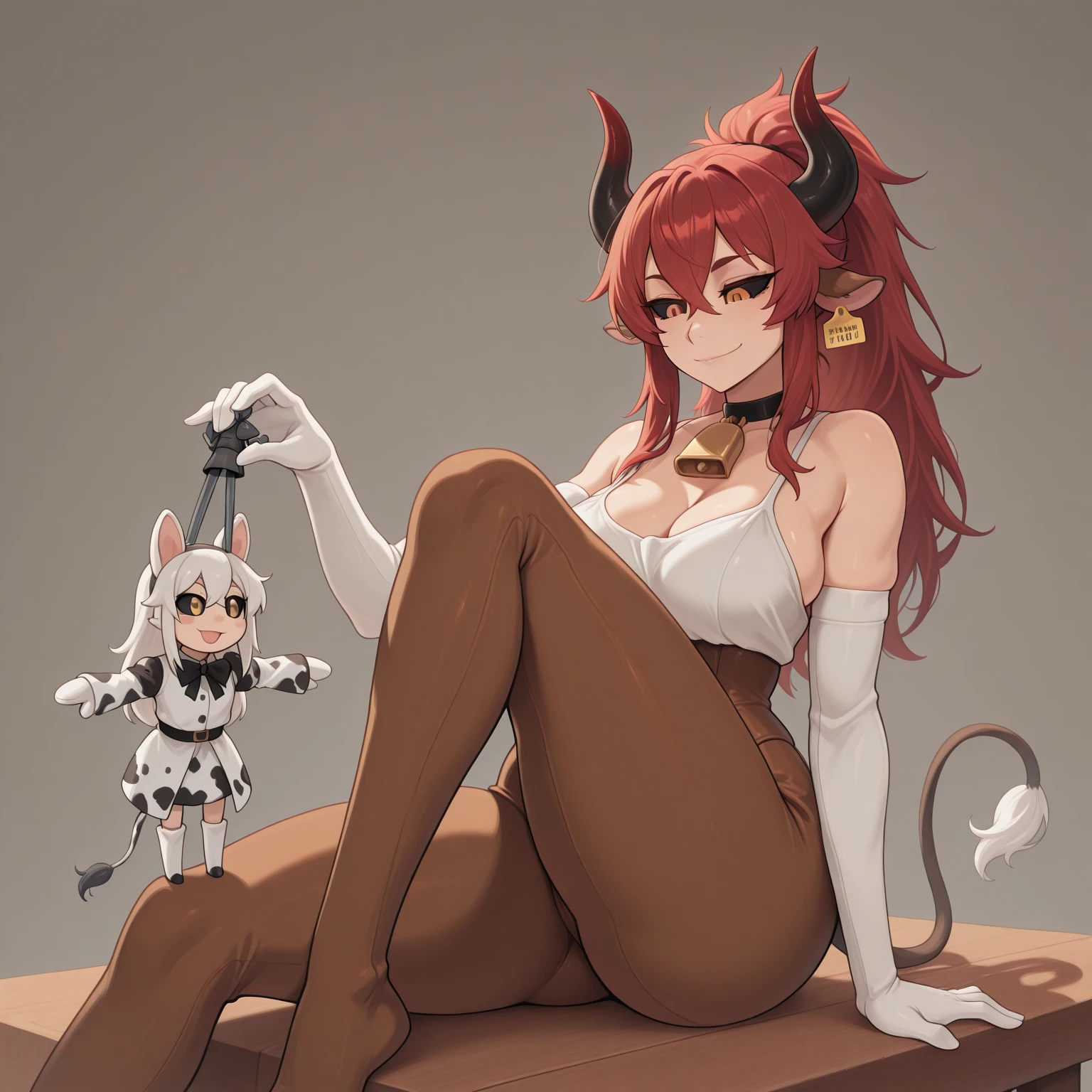 ((Hooved legs))A gothic monster girl with cow horns bent backwards is sitting in a cafe, holding a warm steamy coffee in one hand and a stamp in the other. She's wearing a black t shirt underneath and on top of that she is wearing a long white lab coat that doctors wear, looking out the window at the cold rainy weather. She had extremely thick and messy shoulder length black hair that almost looks like bed head. She reveals her midriff and huge sagging breast underneath her lab coat.She looks tired with bags under her eyes, but there's a hint of shocker in her expression that captivates the viewer. She has hooved legs that have black fur, She also has a rather plump body with thicks and big buttocks. The ground angle shot from below adds to the hyperrealism of the raw photography, which is captured in stunning 8k resolution. It's a masterpiece of a scene that blends fantasy and reality, darkness and warmth, beauty and imperfection. ((Hooved legs)), anthromorphic art, add hooves to the girl instead of legs