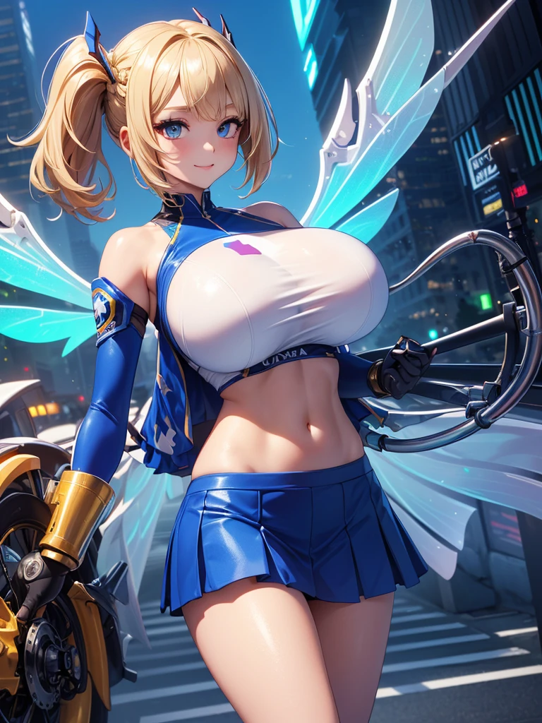(((best quality))), ((ultra-detailed)), (((masterpiece))), (illustration), ((an extremely delicate and beautiful)), ((super detail)), ((high resolution)), (((nsfw))), ((cybernetic)), (futuristic), fantasy, (seductive), (((erotic))), (((20 years old))), (pussy juice), camel toe, (((((ultimate gigantic tits))))), (android), (super heroine), delicate metal decorations, gleaming skin, shiny body, two legs, soaking wet, tits focus, (((ultra tall and slender body))), ((skinny legs)), ((big round eyes)), cute eyes, drooping eyes, biopunk, (dark cybernetic and futuristic background), ((adult)), in stasis tank, in suspicious broken laboratory, electrical shining line on the body, (open legs), five fingers, no extra hands, seductive smile, braid, pony tail, (hair shorter than shoulder), slime suit, slime girl, melting, ((((female masturbation)))), ((midriff-baring outfit)), ((outfit with heart-shaped hole)), ((translucent blue)), blond, ((mechanical wings)),
