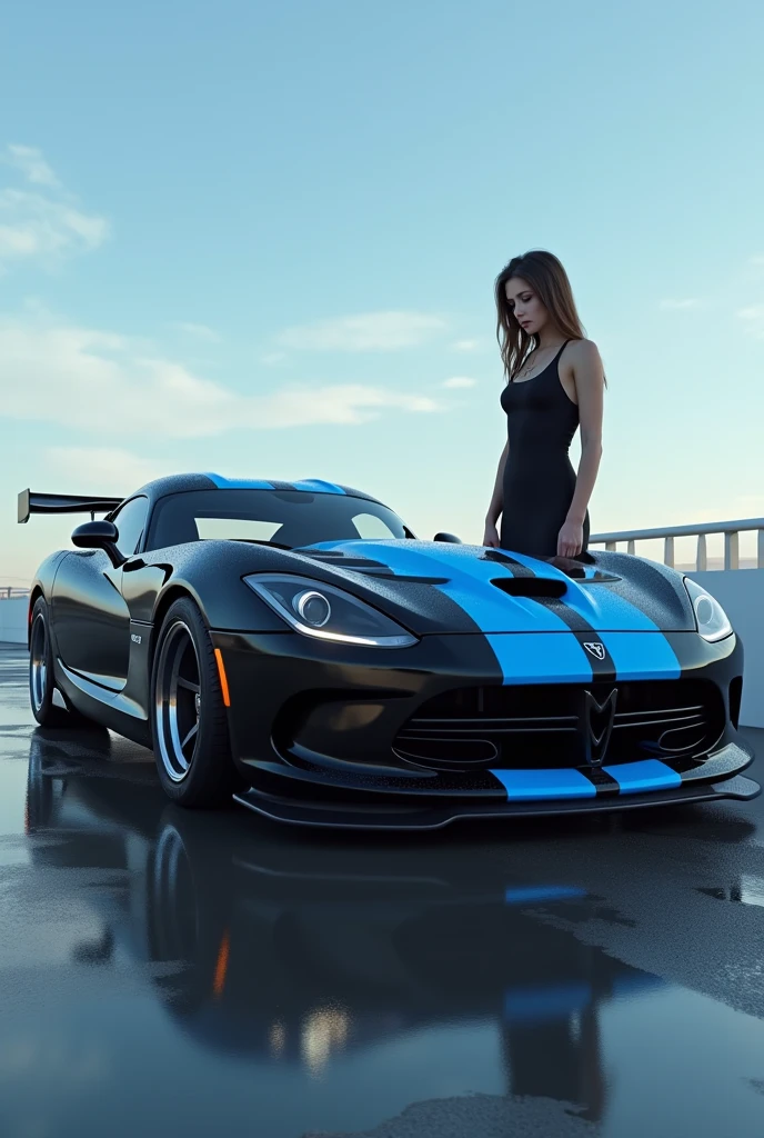 (photorealism:1.2), dodge viper and its lady owner