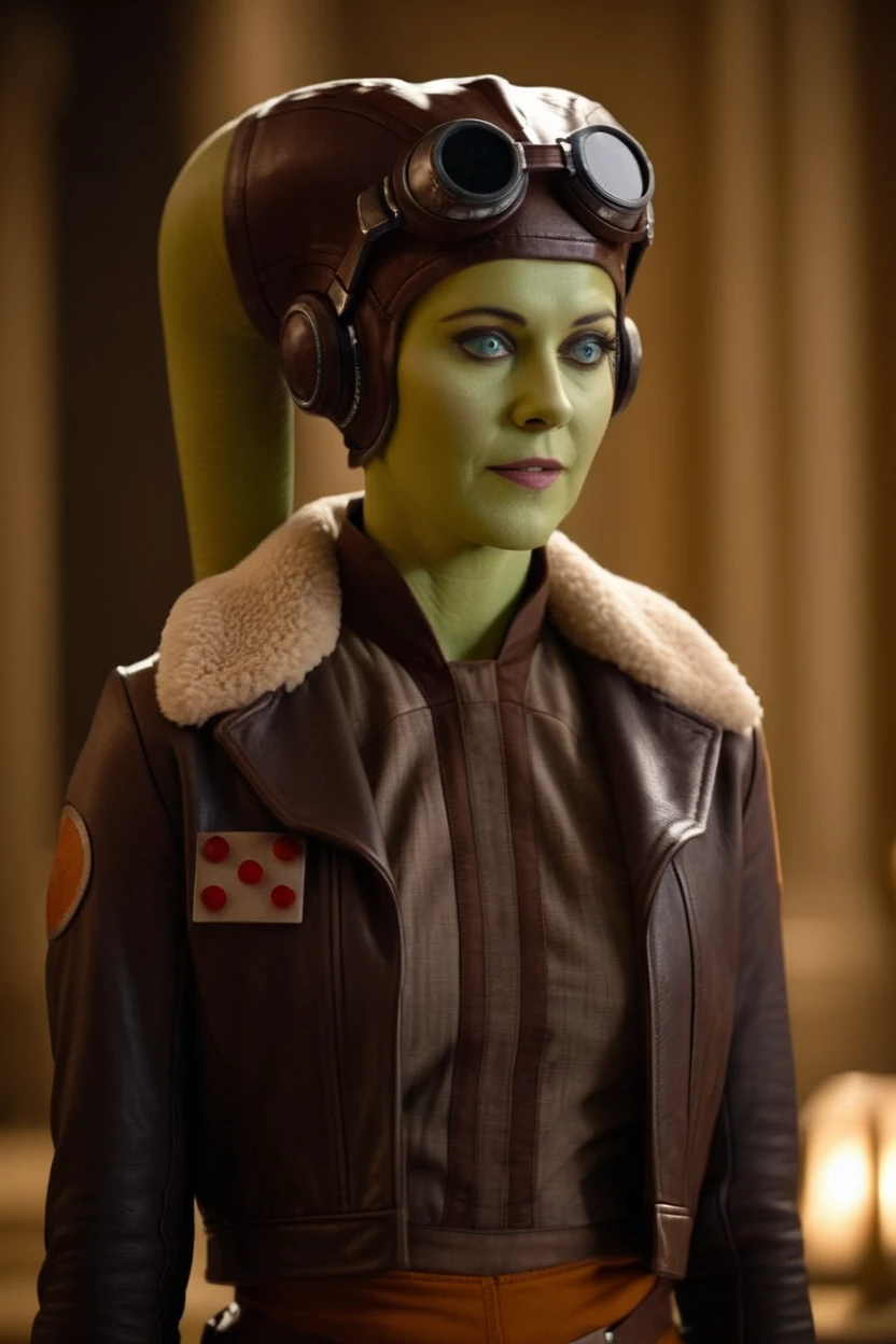 A beautiful sexy , hera syndulla, green skin (detailed realistic,4k,highres,masterpiece:1.2), bound and gagged. (armbinder)