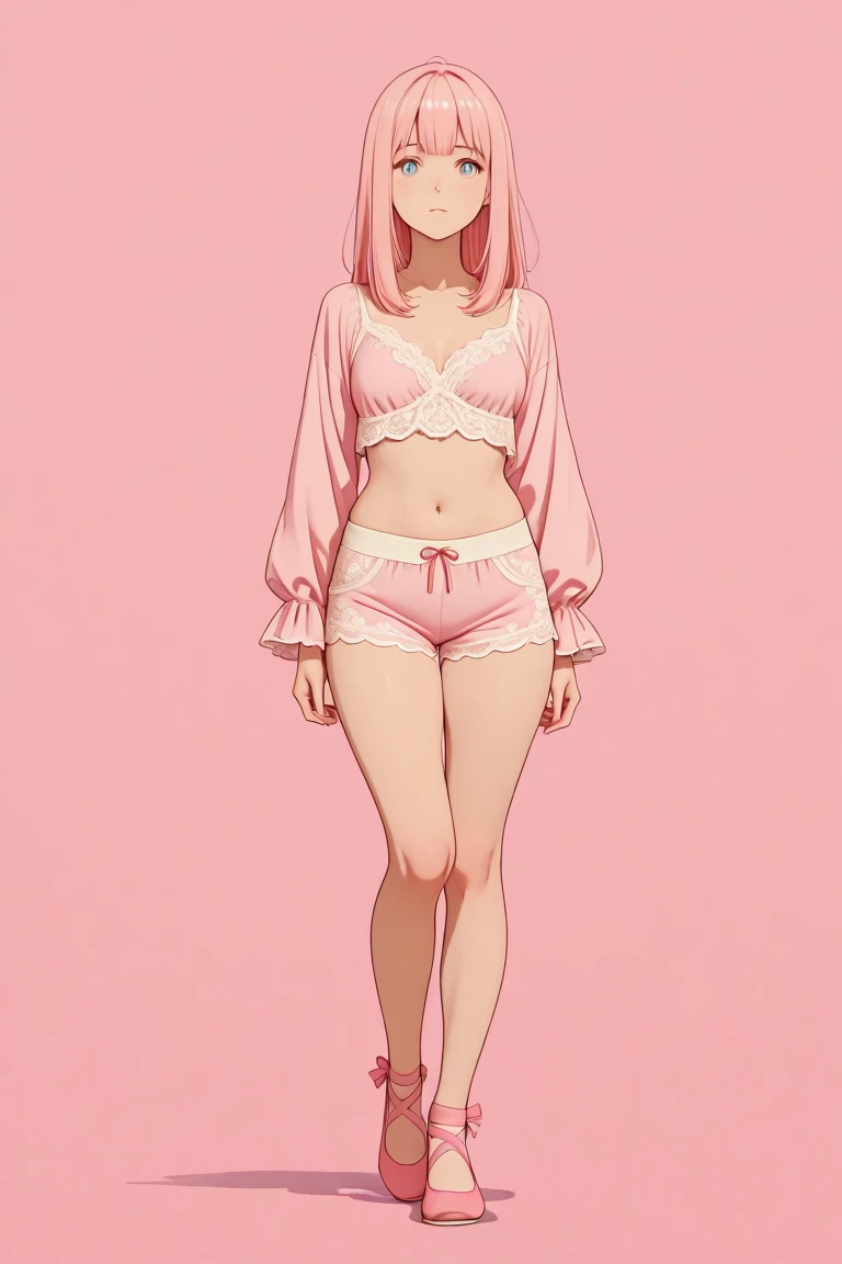 ,child,cute,pink hair,thick thigh ,mini camisole, thick thighs,flat chest,pink mini camisole,crop top,raiden, loli,child,flat chest,fullbody,perfect thighs,standing, thick thighs, blushing,loli,, standing straight, head to toe capture on the frame,loli,, toes,bare feet,, ,white background, cute,open abdomen,perfect body ratio, body ratio, white background, front facing, looking at viewer, ,, baby girl