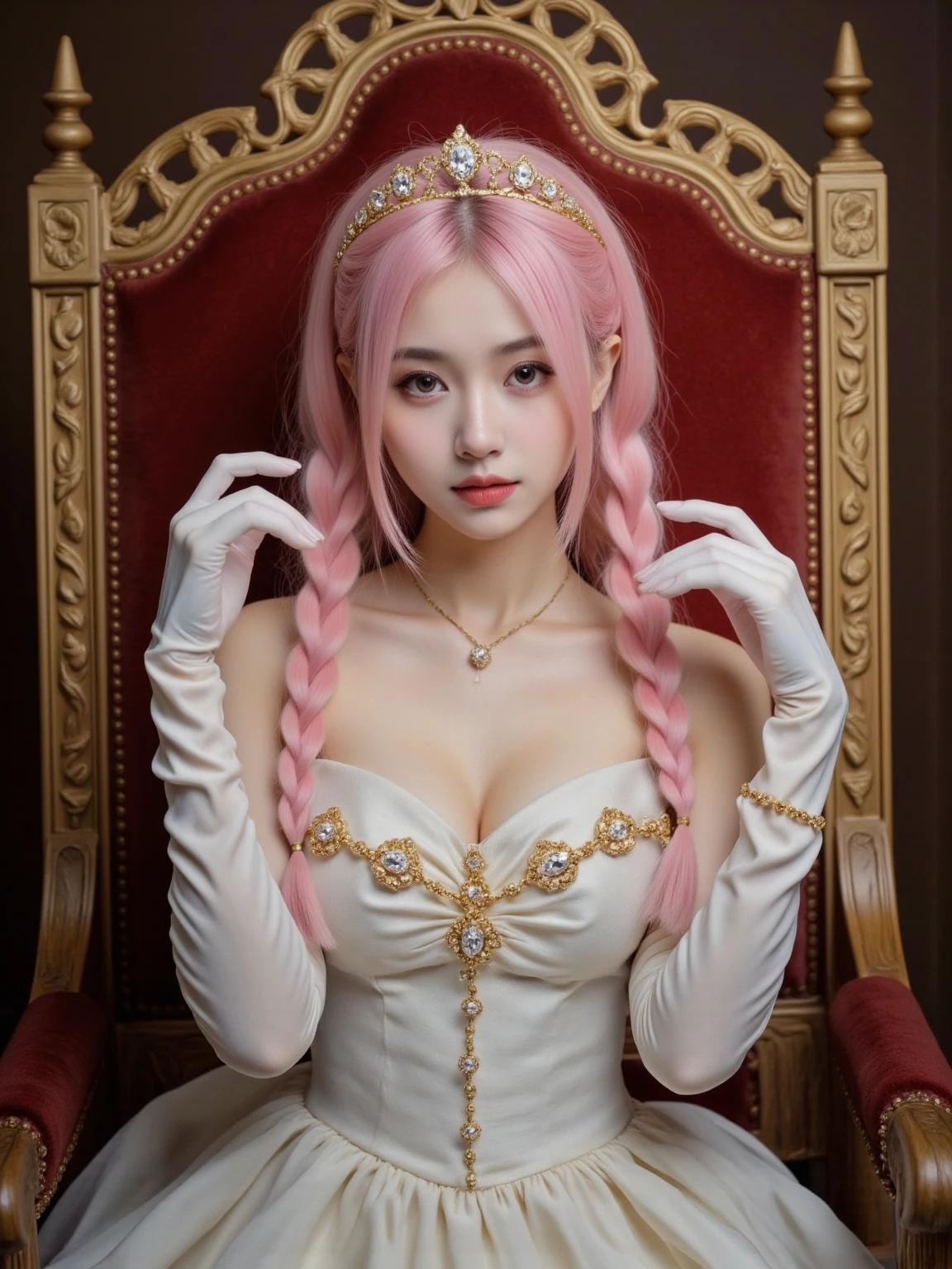 Alafi wears a costume with a crown and a chain around his neck, glamourous cosplay, elegant glamourous cosplay, a beautiful fantasy empress, beautiful elegant demon queen, Shot on Canon EOS R 6, cosplay, Anime girl cosplay, Anime cosplay, Gorgeous Role Play, ((a beautiful fantasy empress)), belle delphine, rpgmaker, cosplay foto, ??????