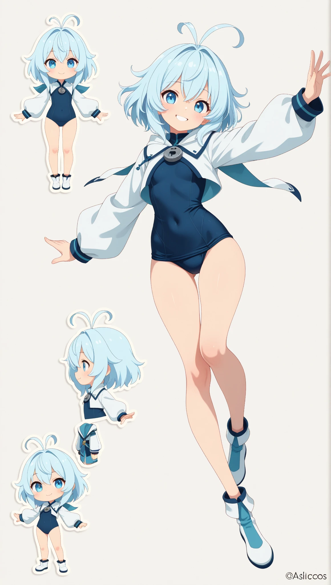 [(NO BACKGROUND:1.5),::5] (WHITE BACKGROUND:1.5), [(SEXY:1.5)::,5] (loli:1.5), (tight armor:1.5), [(SYMETRICAL:1.5),::5] standing, (default pose:1.5), (1girl:1.5), solo, (loli:1.4), full body, small breasts, short hair, looking at viewer, (open coat, robe, blue robe, magical, magician, modern, witch, mecha musume, contemporary, futuristic:1.4), solo, full body, masterpiece, solo, beautiful, detailed eyes, detailed face, (white clothes:1.2), (blue stripes:1.3), (white hair:1.4), (cyberse:1.4), (loli:1.3), absurdres, ultra-detailed, masterpiece, highres, 4k, high quality, digital art, sparkling eyes, (thigh:1.3), (small breasts:1.4), short hair, (bare arms, bare hands:1.4), (navel cutout:1.3), navel