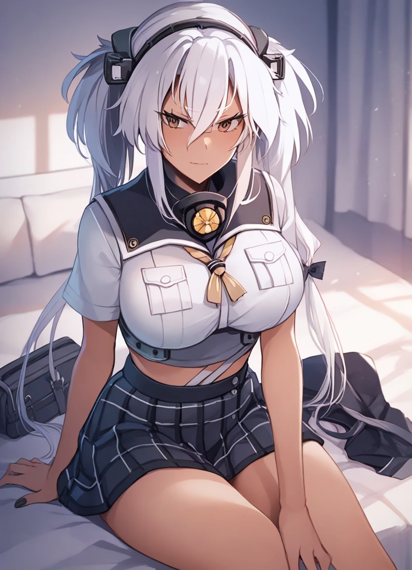 Azur Lane、Enterprise、Sitting on a chair, irritated、Angry、He's hitting the table.