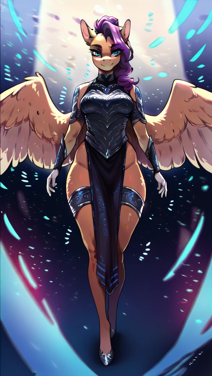 Close-up of a cartoon about a woman in a pony costume, MLP Fan Art, commission for high res, oc commission, with hooves and wings, fullbody commission for, Anthropomorphic mare, Equestria, art of silverfox, doing a hot majestic pose, detailed fanart, high quality fanart, commission art, official fan art, obsidian hooves