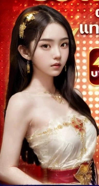 Beautiful mature Japanese woman aged 55, One woman, Married women, Long eyelashes, Low Ponytail, Red lipstick, Pink Cheeks, Pearl Necklace, Earrings, Dark eyeshadow, Cleavage, Colorful clothing with floral patterns, Long skirt, Beautiful body, Angel Smile, Focus on the whole body