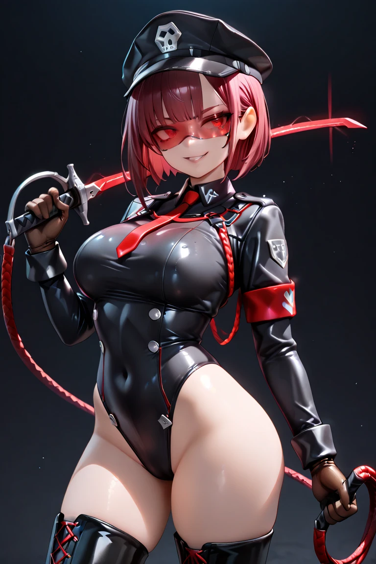 solo girl,Glossy metalic light silver tank top, tight latex shiny, Red interpolation color,Black hair bob,red eyes, camel toe, Samurai Sword,
Lift one leg, sexy lady, โชว์กางเกงใน girl, ถ่างขา, งอเข่า,