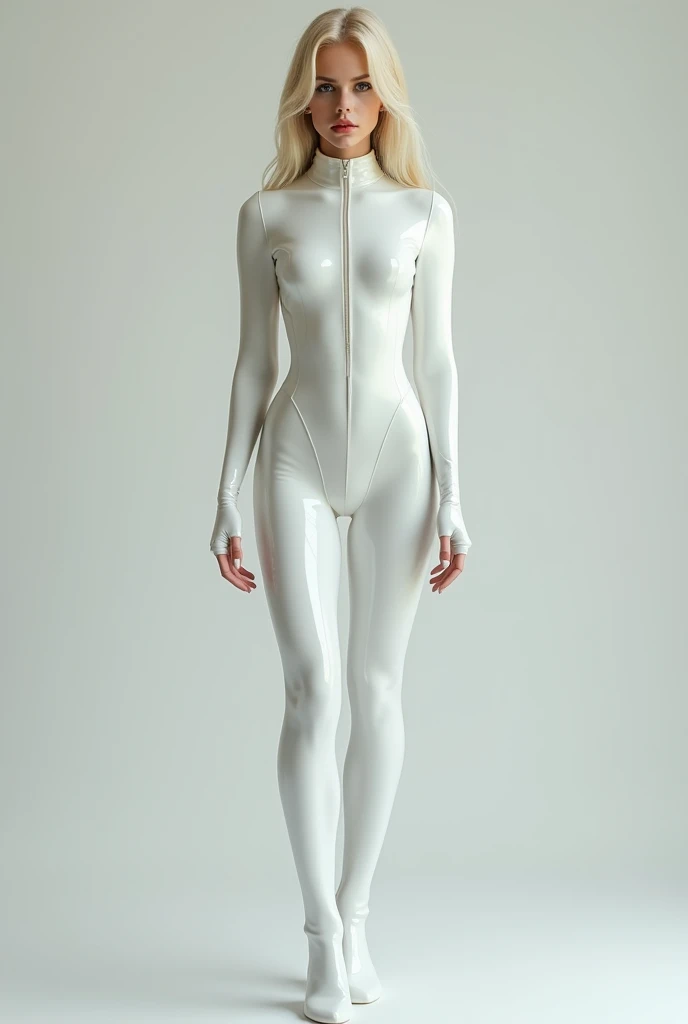 delicated face,Arad woman poses for a photo on her body, wearing a tights, smooth white tight clothes suit, tightsuit, wearing white straitjacket, thin bodysuit, graceful body structure, zentai suit, full extremely slim body, photo of slim girl, elegant sleek smooth body, Translucent body, kaki body suit, slender symmetrical body