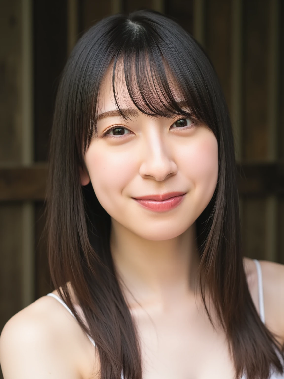 a woman,1 girl,black hair, hair bobbles, longeyelashes, solid circle eyes, light smile, mole under eye, piercing, light smile, shy, puckered lips, Surrealism, drop shadow, stereogram, ass pov, atmospheric perspective, depth of field, first-person view, f/1.8, 8K, super detail, ccurate, best quality, highres, best quality,full body,professional lighting,Cleavage