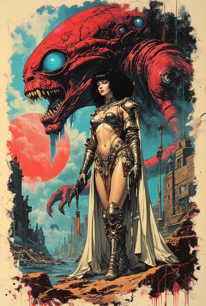 sexy girl loves giant demon, inspired by Simon Bisley and Bill Sienkiewicz 