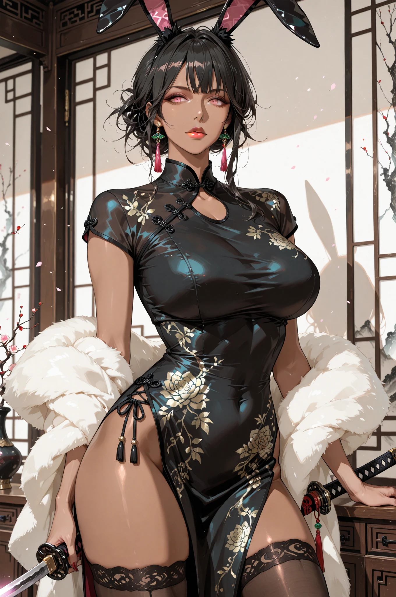 woman in evening dress,(((She is accompanied by a baby pet dragon))),(((1woman))),((beautiful woman)),woman,1female,((milf,mom,mature,mature woman,45 years old female,adult)),
(large breasts:1.4),saggy breasts,(((black hair:1.4,hi-top fade Haircut:1.4,hi-top fade:1.3,Mohawk))),(((blue_eyes:1.3))),intricate eyes,beautiful detailed eyes,symmetrical eyes,((fat)),(((lustrous skin:1.5,bright skin: 1.5,skin tanned,shiny skin,very shiny skin,shiny body,plastic glitter skin,exaggerated shiny skin,illuminated skin,wet legs))),(spider lower abdomen,narrow waist,wide hip,imbo body,inflated legs,detailed body,(detailed face)),
cute,slutty,seductive,erotic,(((nsfw))),evil woman, villain, ambitious look,
strapless draped long dress, blue dress,(((deep neckline,cleavage))),((wet clothes,intricate outfit,intricate clothes,ornate outfit,ornate clothes,embroidered outfit,embroidered clothes)),
(dynamic pose:1.0),solo focus,((smug)),(centered,scale to fit dimensions,Rule of thirds),
cyberpunk city by the ocean at night, with bright neon signs and dark stormy clouds and puddles, scenery:1.25,
highres, sharp focus, (ultra detailed, extremely detailed), (photorealistic artwork:1.37),(extremely detailed CG unity 8k wallpaper),((synthwave background theme)),(((vibrant colors))),(intricate background),(masterpiece),(best quality),