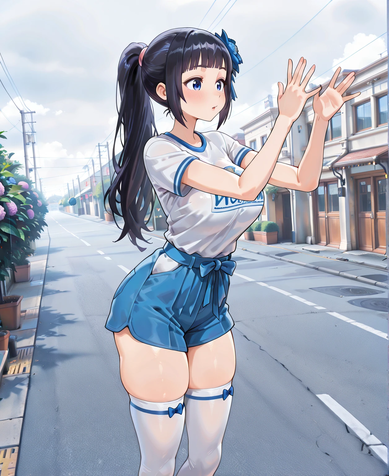 ((Highest quality)), ((masterpiece)), (detailed), 8K White and blue sailor suit ((Wearing socks)) Small breasts, pussy, height 120cm, , outdoors, partially undressed, breasts, erect nipples ((Overflowing with love juice)) Drooling, shapely legs, naughty expressions, exhibitionism (((There is always a dildo in the anus))) No makeup, demure, short hair (Hairstyle: Side tail, ponytail, or twin tail) ((Precise CG)) Anime face, small girl, visible uterus, short torso, shopping street, holding adult toy, standing, showing anus, spreading ass, soaking wet, dildo masturbation, messy face