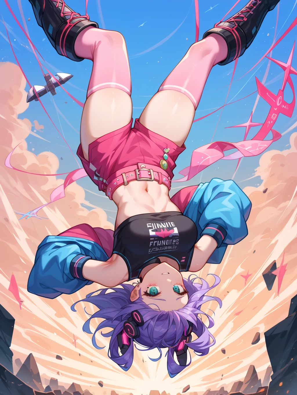 (best quality:0.8), ((masterpiece)),perfect anime illustration,1girl, short hair girl wears headphones, gradient, floating, grey hair,pink and cyan color, neon colors,cyberpunk character,dystopian or a post-apocalyptic world.