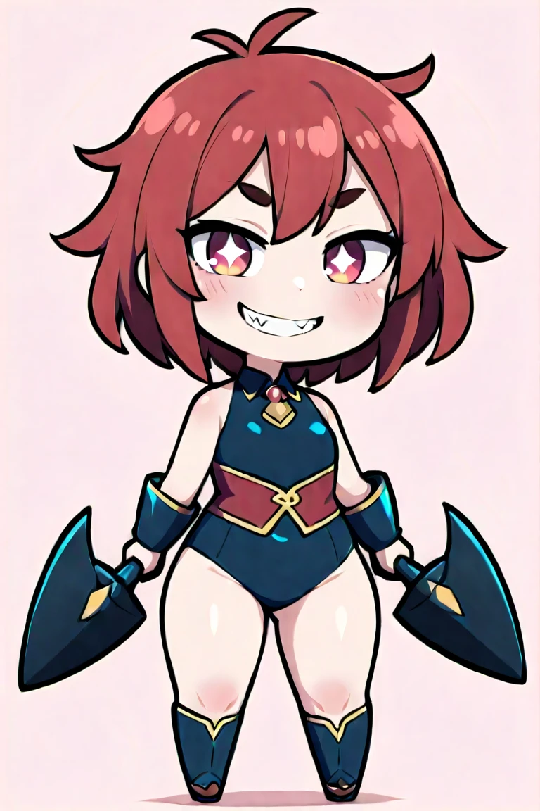 solo, The Q version of the cute human, male, falu red hair, freckles, short hair, round eyeglasses, big eyeglasses, human ears, standing, hands in hips, proud stance, armor plate, armor boots, armor gloves, medieval knight helmet, ??????????, smiling, eyes looking at viewer, happy, smile, cute, white background, ?????, nude, full body, small anus, small balls, small penis, flaccid ?????, shorstack, chubby,