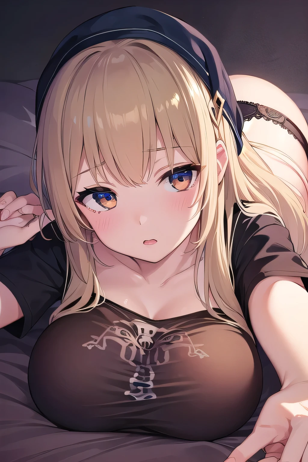floor、mini skirt，Clothes with intricate details，Bright，Swimsuit，one person，blond，Sexy、Deep sleep、long hair、Stockings，hands hidden