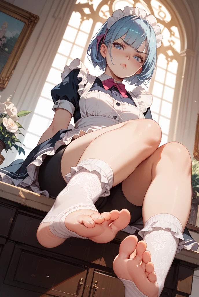 (A girl sits on top of the fridge)small loli girl,standing on a shelf,small curvaceous loli,Barefoot,Long narrow eyes,smiling expression,Beautifully designed traditional Chinese costumes,Soft and shiny fabric, Vibrant colors,elaborate detail,White and tender feet,Five toes,Details of the soles of the feet,Petite feet,Photorealistic style,Vivid colors,Detailed rendering,high resolution,4K quality,Sharp focus.