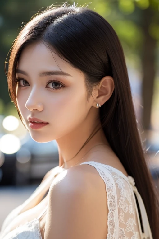 Beautiful urban college girl, masterpiece, light makeup, Red lips, Silver Hair, Long messy hair, urban landscape background, Beautiful and elegant. Ultra-fine detail, masterpiece, Authentic texture, Realism in film lighting, Perfect job, 16k, High resolution, Exquisite features, blue eyes, Japanese Idols, ponytail, Beautiful Face, Cute Smile, Brown Hair, Beautiful Hair, glamorous, Big Breasts, Huge breasts, Huge breasts, Big Breasts, Erect nipples, Greasy muscle, Shiny skin, Sunburned skin, dark Shiny skin, Big, bright eyes, Smooth Skin, Earrings, necklace, tattoo, Exquisite, Tanned Big Breasts, Everything is wet, Light knitted sweater,